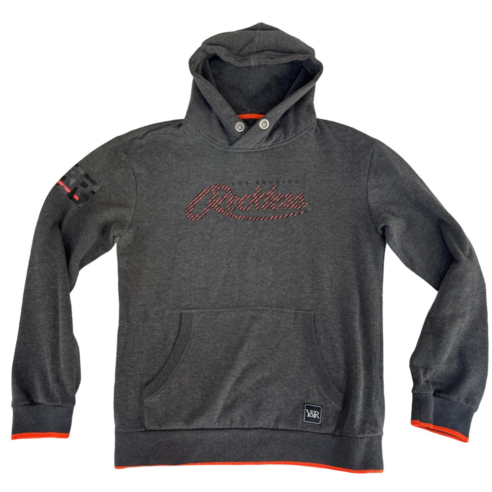 Young & Reckless Grey Hoodie Sweatshirt Orange Accents Men Small